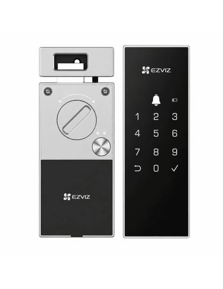 Cerradura EZVIZ DL03 Huella Tarjeta 6 en 1, referencia CS-DL03-R100-WBCP-GR(O-STD), detalle de conectores y puertos