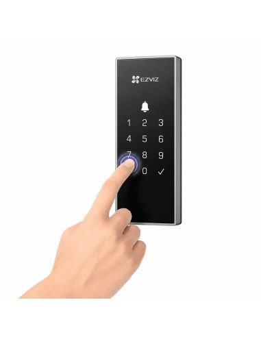 Cerradura EZVIZ DL03 Codigo Llave y App, referencia CS-DL03-R100-WP-BK, vista en ángulo