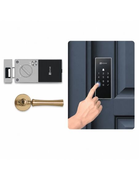Cerradura EZVIZ DL03 Codigo Llave y App, referencia CS-DL03-R100-WP-BK, detalle de conectores y puertos