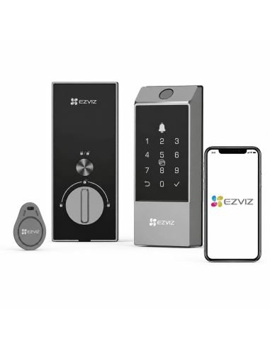 Cerradura EZVIZ DL04 Pantalla Tactil Huella, referencia CS-DL04-R100-WBCP-GR(M)(O-STD), detalle de conectores y puertos