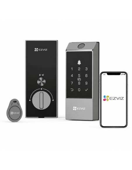Cerradura EZVIZ DL04 Pantalla Tactil Huella, referencia CS-DL04-R100-WBCP-GR(M)(O-STD), detalle de conectores y puertos