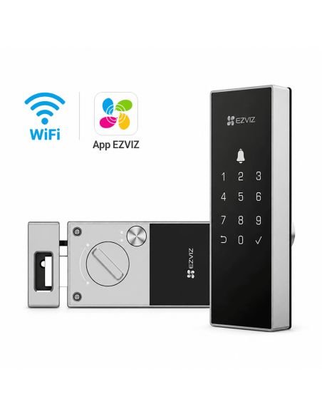 Cerradura EZVIZ DL04 Pantalla Tactil Huella, referencia CS-DL04-R100-WBCP-GR(M)(O-STD), vista en ángulo