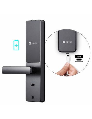 Cerradura Inteligente EZVIZ DL05 Antivandal, referencia CS-DL05-R200-WBCP-GR, vista en ángulo