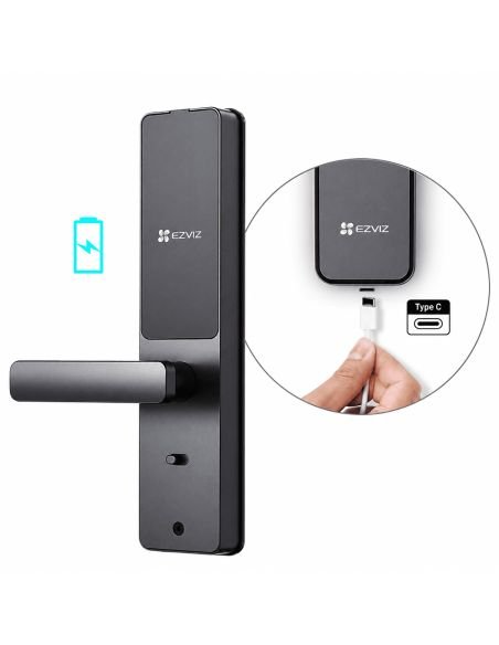 Cerradura Inteligente EZVIZ DL05 Antivandal, referencia CS-DL05-R200-WBCP-GR, vista en ángulo