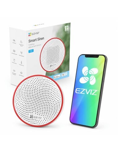 Sirena Alarma EZVIZ T9C 105dB, referencia T9C, detalle de conectores y puertos