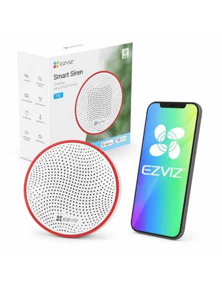 Sirena Alarma EZVIZ T9C 105dB, referencia T9C, detalle de conectores y puertos