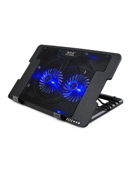Base refrigerante para portatil de 2 ventiladores, con topes para el equipo
