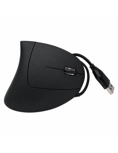 Mouse vertical ergonomico con cable USB en negro, otra presentacion