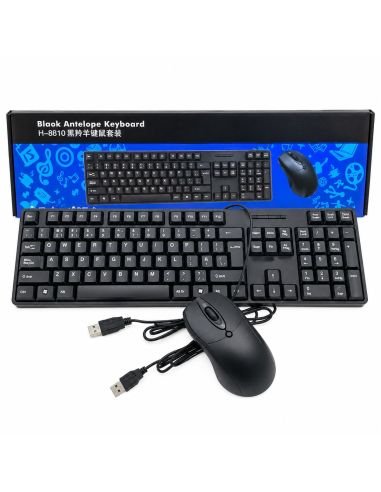 Combo teclado y mouse H8810 en espanol con tecla N, junto a su caja