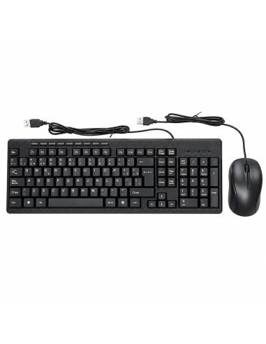 Teclado y mouse alambrico H8810 vistos desde arriba, con sus cables USB