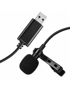 Micrófono de solapa USB con pinza, espuma antiviento y cable enrollado 2