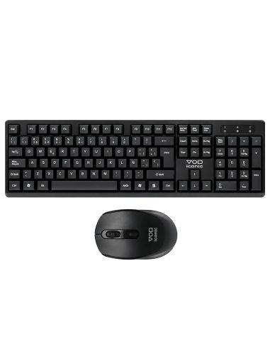 Teclado y mouse inalámbricos negros, distribución en español con tecla Ñ