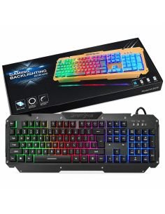 Teclado gamer retroiluminado M-200S con su caja, panel de aluminio y 104 teclas