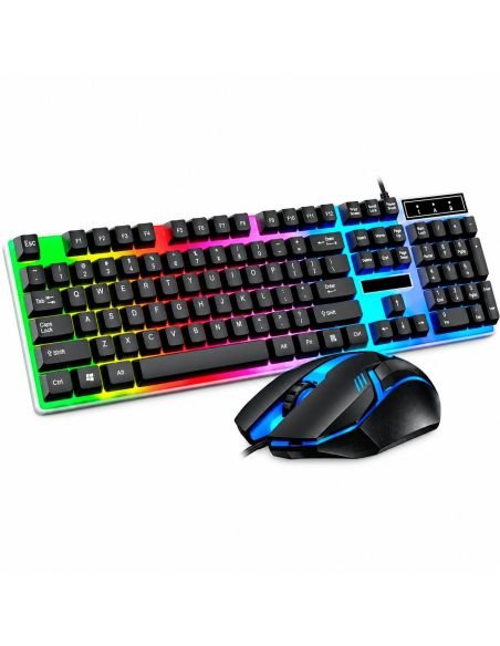Combo gamer F92: teclado retroiluminado de colores y mouse con luz azul, por cable USB