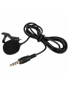 Micrófono de solapa con pinza, espuma antiviento y cable enrollado, conector 3.5 mm