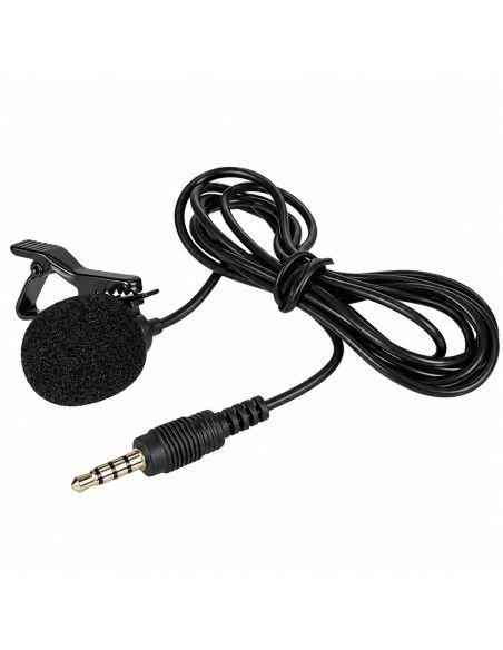 Micrófono de solapa con pinza, espuma antiviento y cable enrollado, conector 3.5 mm