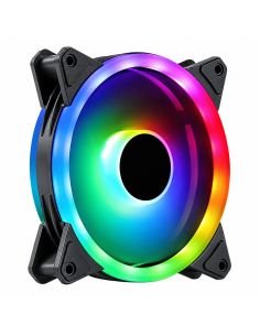 Ventilador de 12 cm con doble anillo RGB encendido, en colores