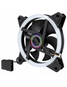 Ventilador de 12 cm con doble anillo RGB encendido, en colores 2