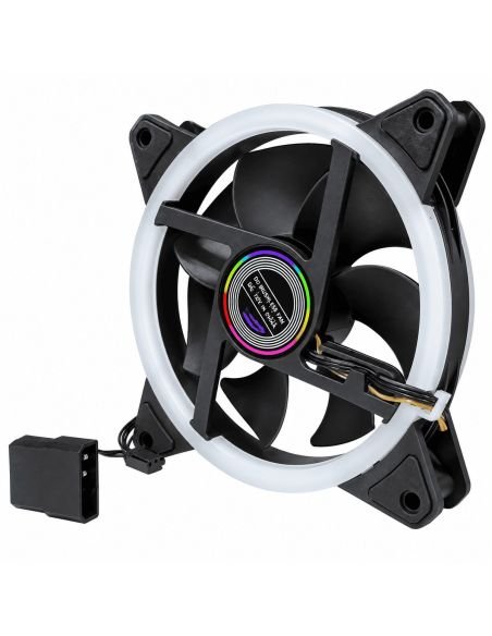 Ventilador de 12 cm doble anillo, con su conector Molex de 4 pines y el aspa negra