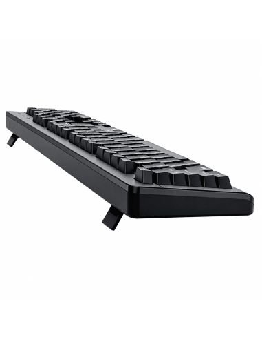 Teclado del combo Genius visto de lado, con sus patas de inclinación levantadas