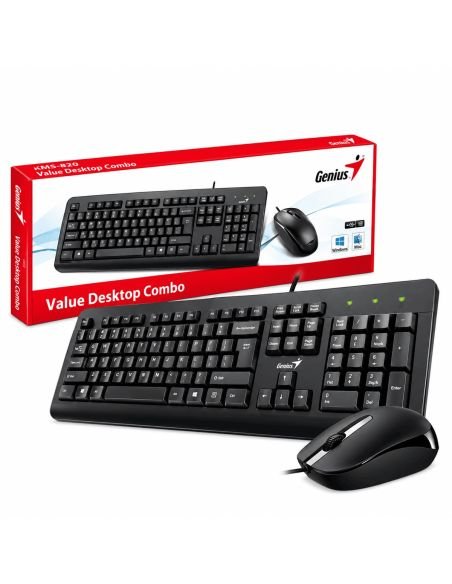 Caja del combo Genius Value Desktop Combo, junto al teclado y el mouse