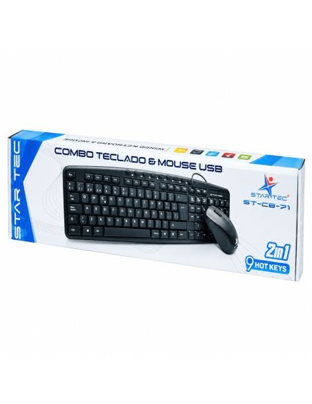 Caja del combo Star Tec ST-CB-71: teclado y mouse USB, con 9 teclas rápidas