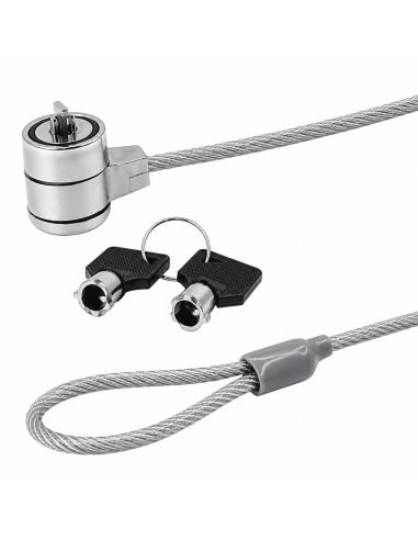Cabezal del candado, las dos llaves tubulares y el ojal del cable de acero