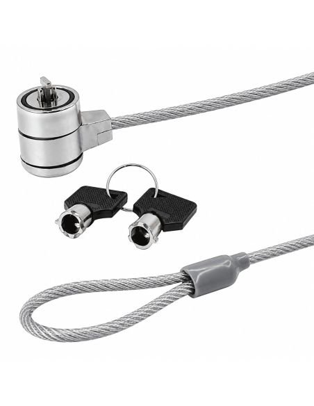 Cabezal del candado, las dos llaves tubulares y el ojal del cable de acero