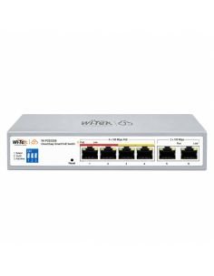 Switch PoE Wi-Tek de 4 puertos con 2 uplink, vista frontal
