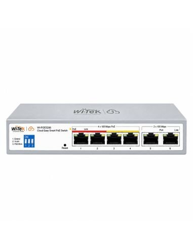Switch PoE Wi-Tek de 4 puertos con 2 uplink, vista frontal