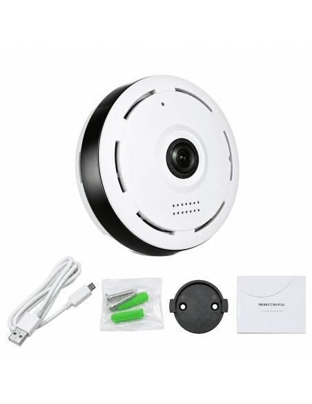 Cámara WiFi Platillo 360° V380 Blanca, referencia PLATILLO360, vista en ángulo