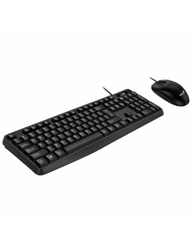 Teclado y mouse Genius KM-170 vistos en angulo, conexion USB