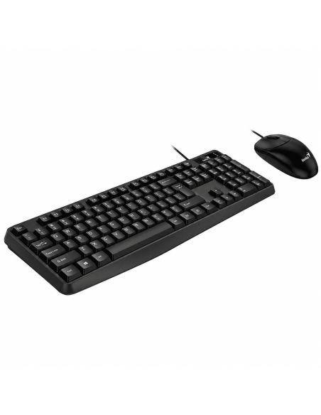 Teclado y mouse Genius KM-170 vistos en angulo, conexion USB