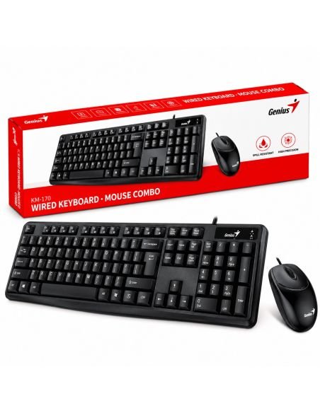 Combo Genius KM-170 con su caja: resistente a derrames y alta precision