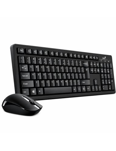 Teclado Genius KM-8101 en angulo con su mouse inalambrico negro