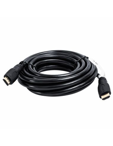 Cable HDMI de 5 metros enrollado, con sus dos conectores dorados