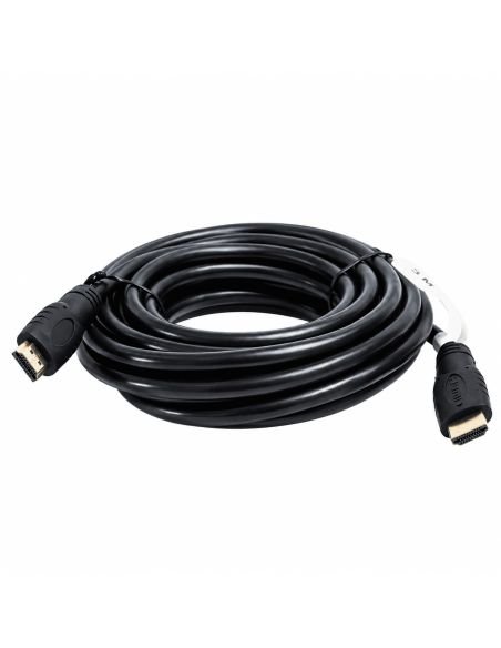 Cable HDMI de 5 metros enrollado, con sus dos conectores dorados