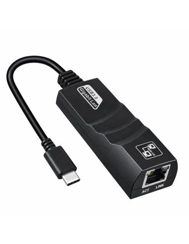 Adaptador Tipo C a RJ45 Gigabit con su cable corto y el puerto de red