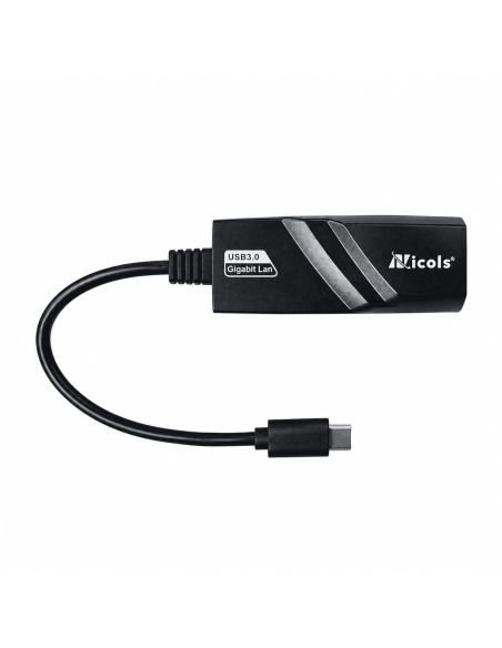Adaptador Tipo C a Gigabit Lan USB 3.0 con su carcasa negra