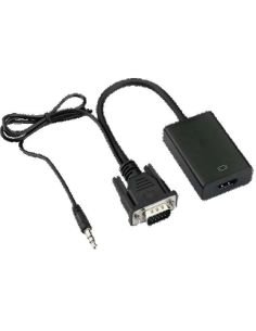Convertidor VGA a HDMI negro con cable de audio de 3.5 mm