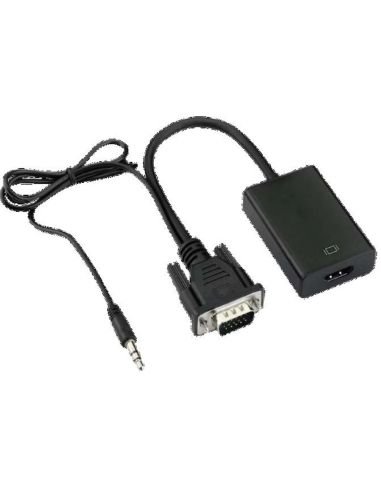 Convertidor VGA a HDMI negro con cable de audio de 3.5 mm