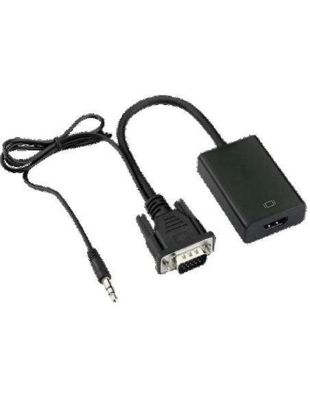 Convertidor VGA a HDMI negro con cable de audio de 3.5 mm