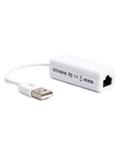 Adaptador USB 2.0 a RJ45 blanco con puerto de red