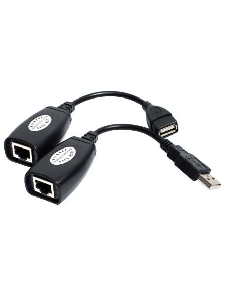 Par de extensores USB por cable de red, emisor y receptor con puerto RJ45