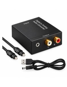 Convertidor de audio digital a analogo con salidas RCA L y R y jack de 3.5 mm