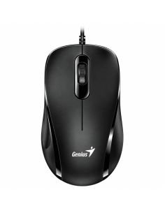 Mouse Genius DX-101 alambrico negro, vista tres cuartos con el logotipo Genius 2