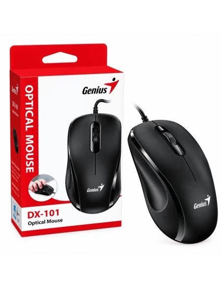 Caja original del mouse Genius DX-101 Optical Mouse junto al producto