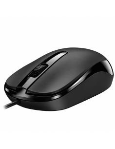 Mouse Genius DX-120 alambrico negro, vista tres cuartos con el logotipo Genius 2