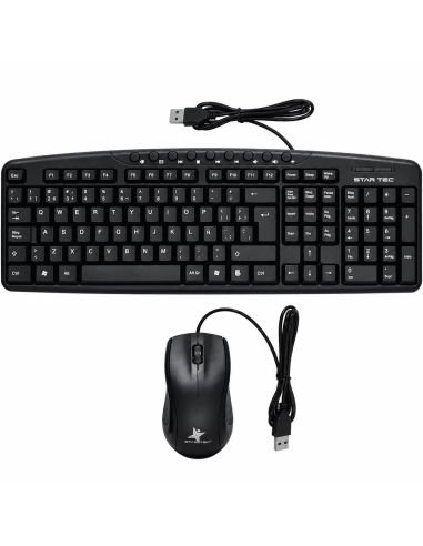 Combo Star Tec ST-CB-71: teclado en espaniol y mouse alambrico USB, vista de frente