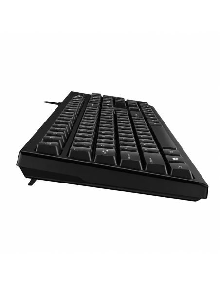 Teclado Genius Smart KB-100 de perfil, se ve el grosor del chasis y la salida del cable